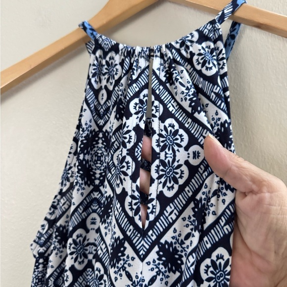 London Style Blue White Sleeveless Grecian Maxi Formal Party Dress - Picture 7 of 9